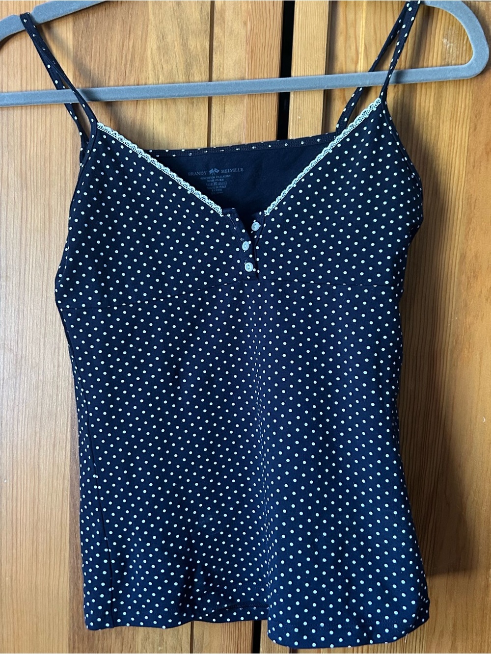 Brandy Melville Navy Polka Dot Lace-Trim Camisole
